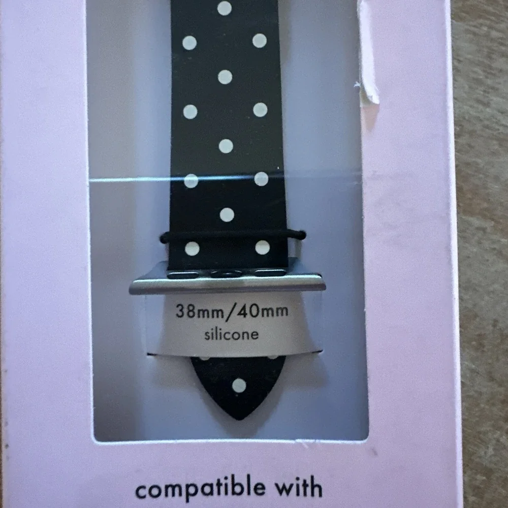 Kate Spade Black Polka Dot Silicone Apple Watch Band 38mm 40mm New in Box